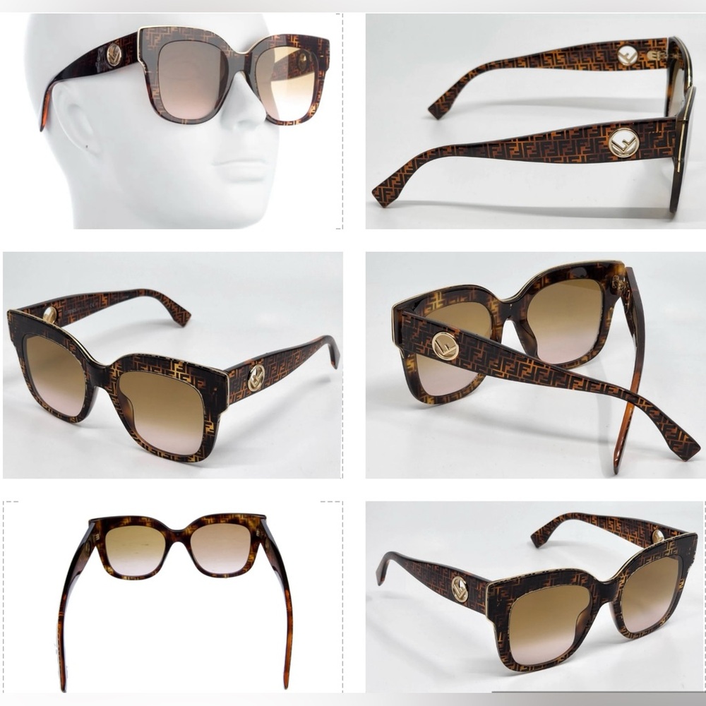 FENDI ZUCCA “FF” OVERSIZE BROWN /BLACK TORTOISESHELL SUNGLASSES - Picture 13 of 16